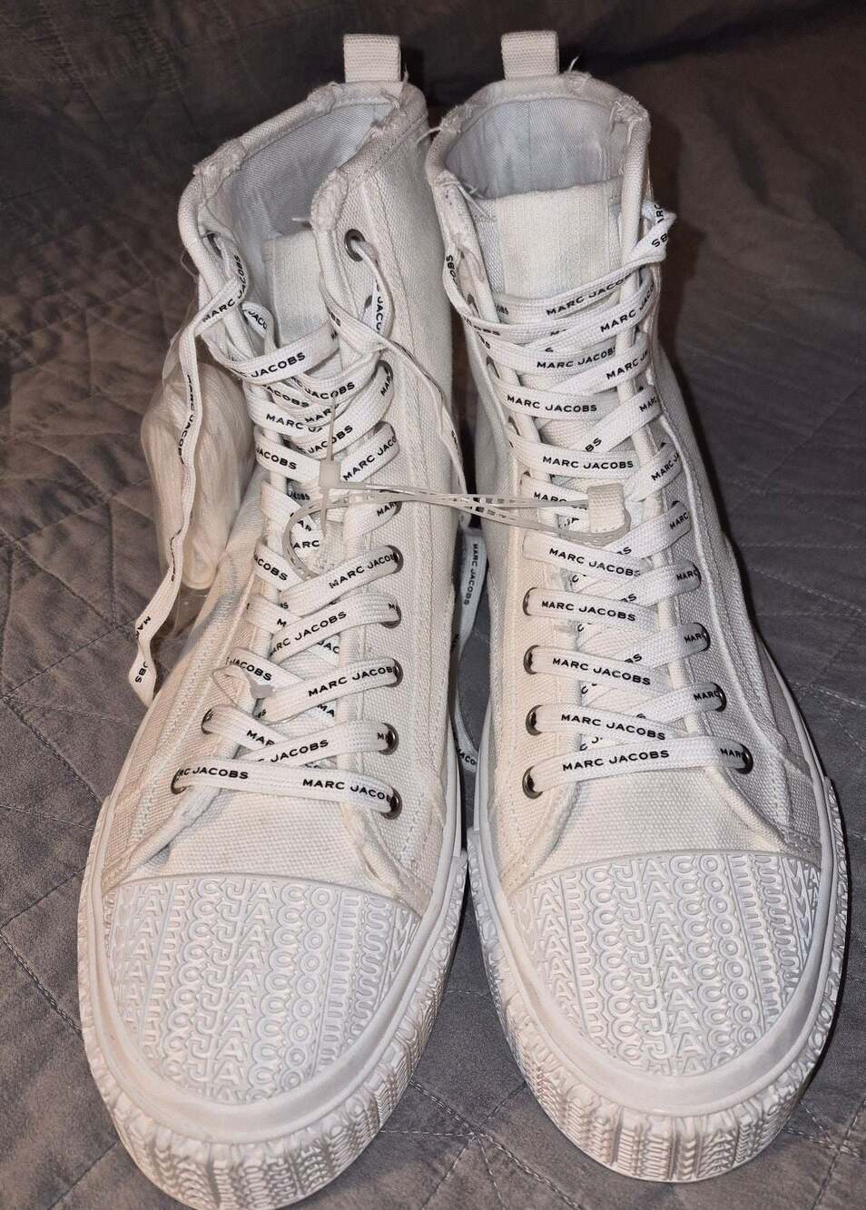 Marc Jacobs The High Top Sneaker White Canvas Distressed Style